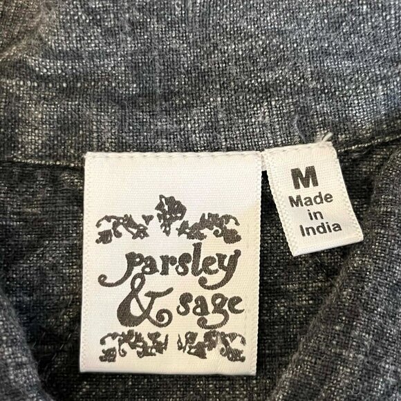 Parsely & Sage Women's Grey Denim Button Down Patchwork size Medium - Picture 6 of 7